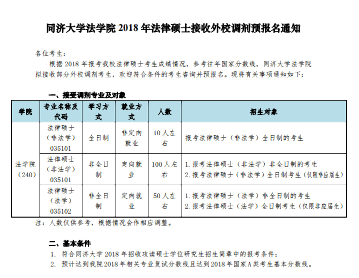 法学院2018年法律硕士接收外校调剂预报名通知 法学院2018年法律硕士接收外校调剂预报名通知